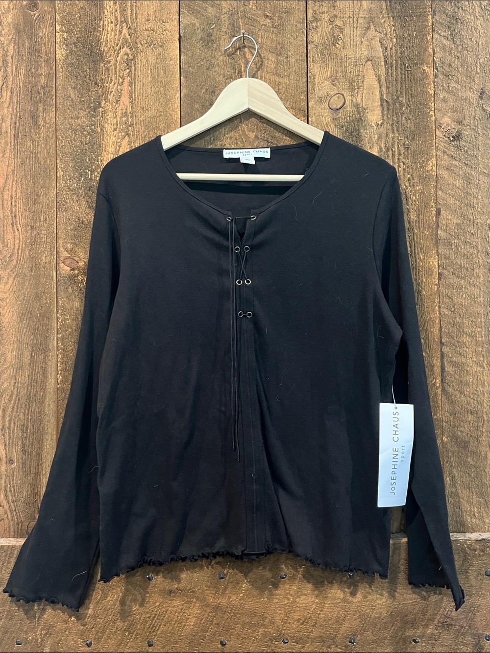 Josephine Chaus Black Lace-Up Long Sleeve Knit Top